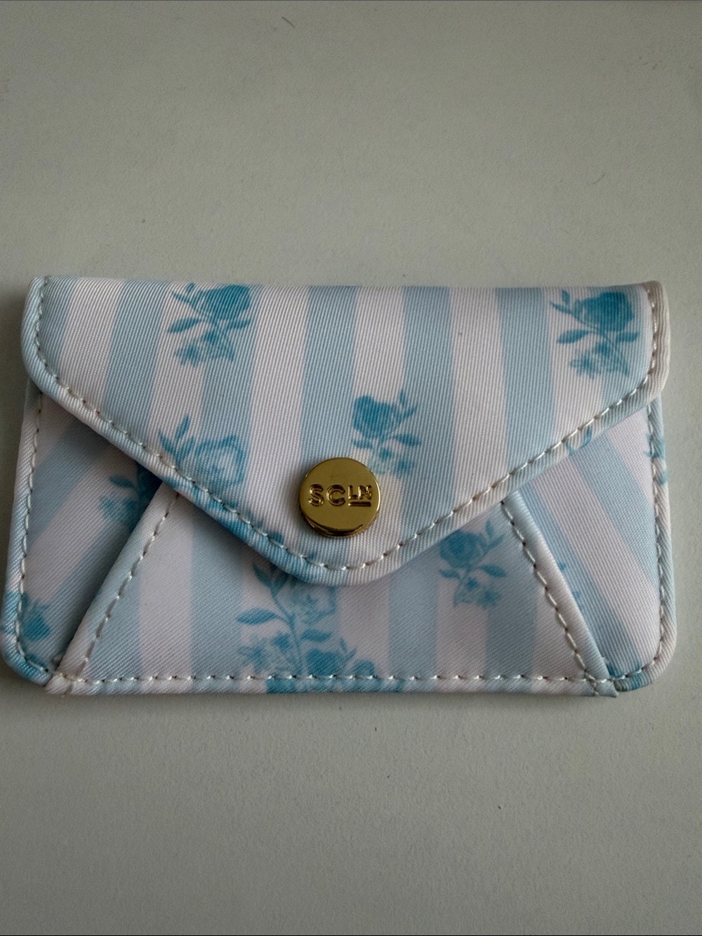 Stoney Clover Lane White and Light Blue Striped Floral Card Holder